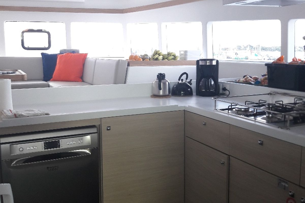 Galley of Eye Candy, a Gulet Catlante 720 catamaran at Eden Island Marina, Seychelles