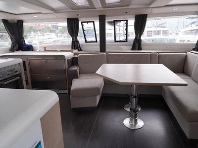 Salon of Positive Energy, a Fountaine Pajot Tanna 47 catamaran at Seychelles, Eden Island Marina, Seychelles