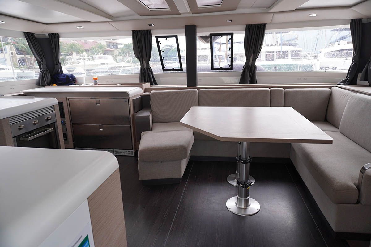 Salon of Positive Energy, a Fountaine Pajot Tanna 47 catamaran at Seychelles, Eden Island Marina, Seychelles