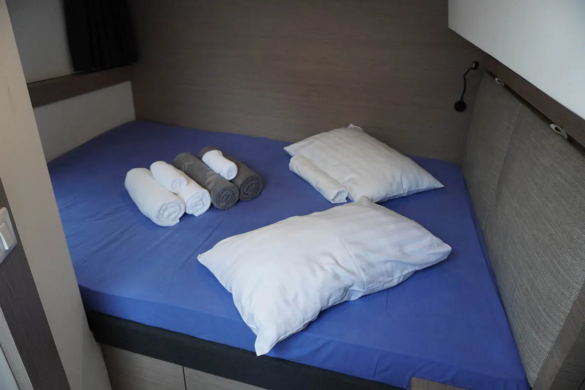 Cabin on Positive Energy, a Fountaine Pajot Tanna 47 catamaran at Seychelles, Eden Island Marina, Seychelles