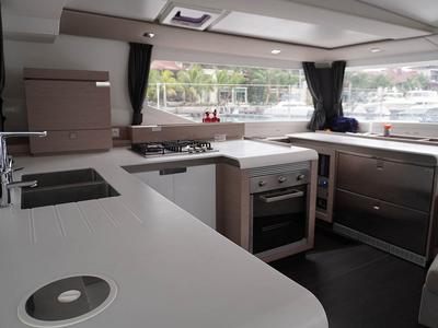 Galley of Positive Energy, a Fountaine Pajot Tanna 47 catamaran at Seychelles, Eden Island Marina, Seychelles
