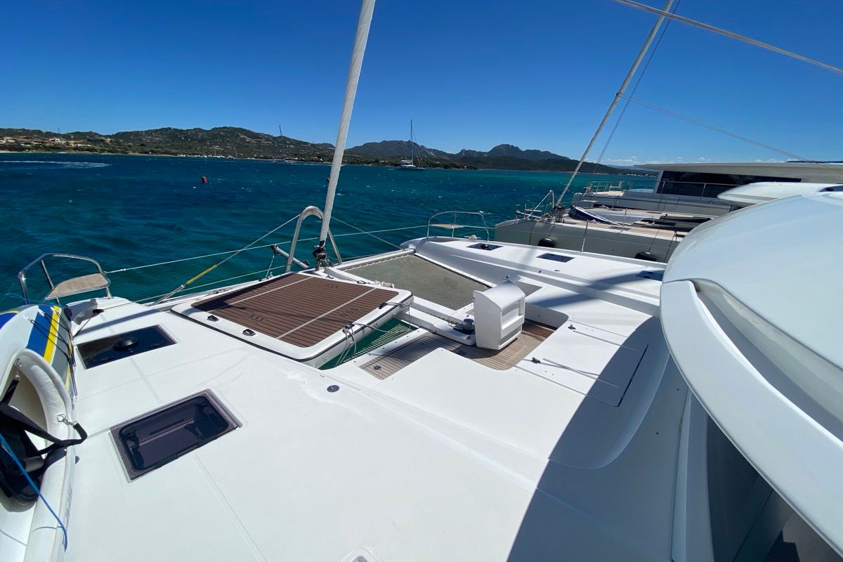 Deck of The Moon, a Lagoon 55 catamaran at Olbia, Italy