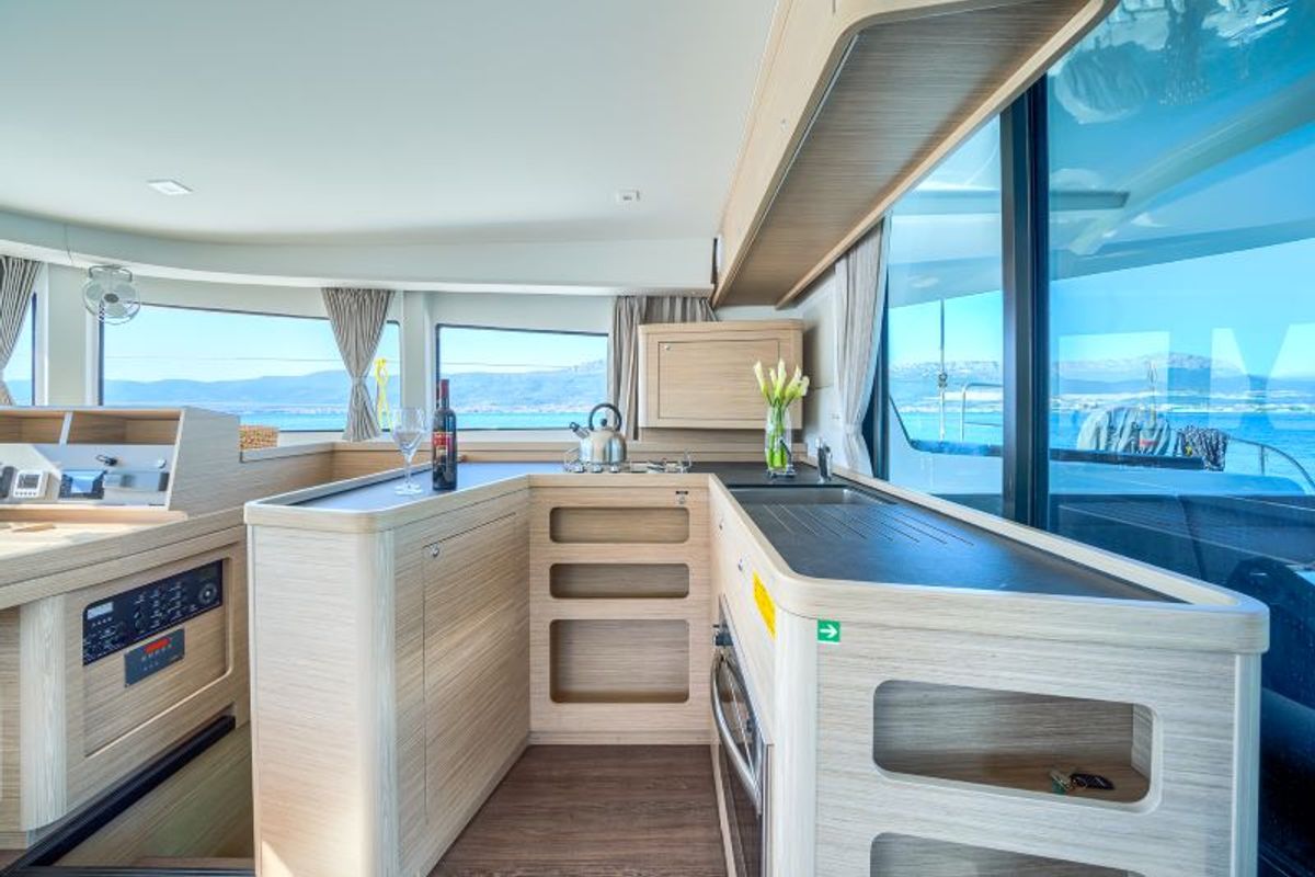 Galley of Brattia, a Lagoon 42 catamaran at Grad Kaštela, Croatia