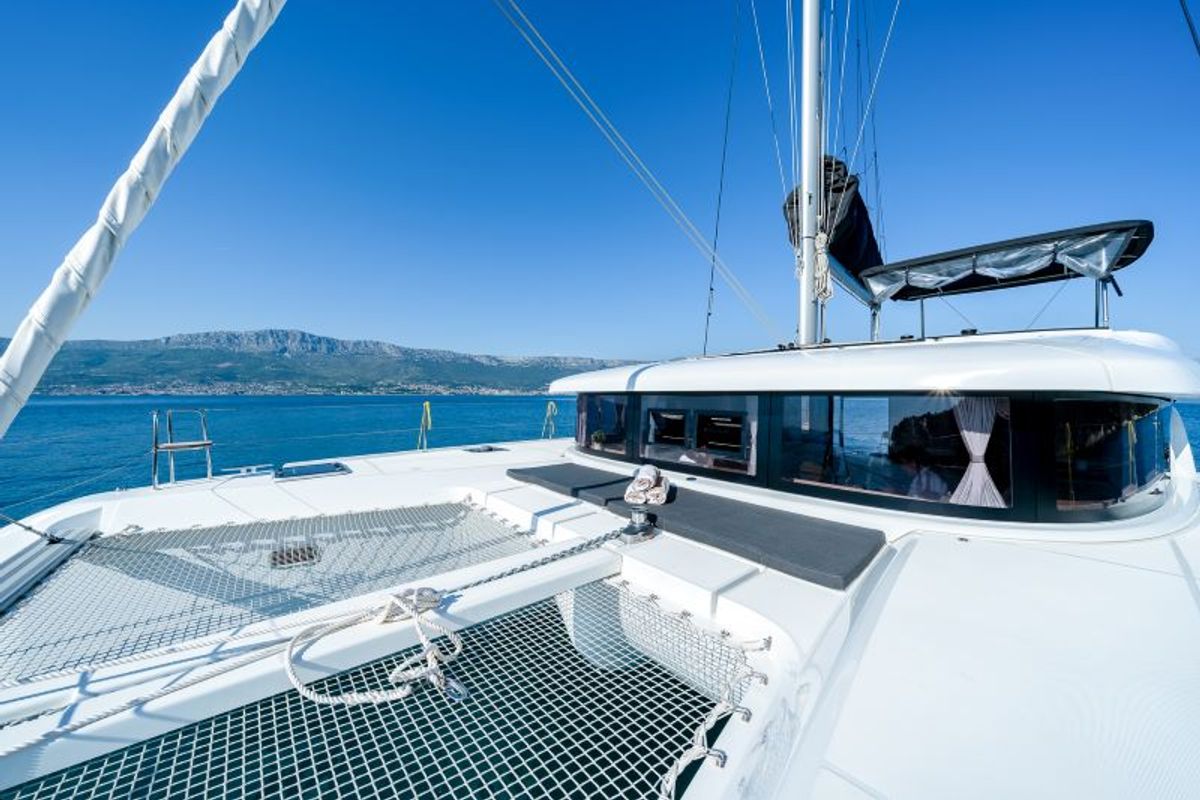 Deck of Brattia, a Lagoon 42 catamaran at Grad Kaštela, Croatia
