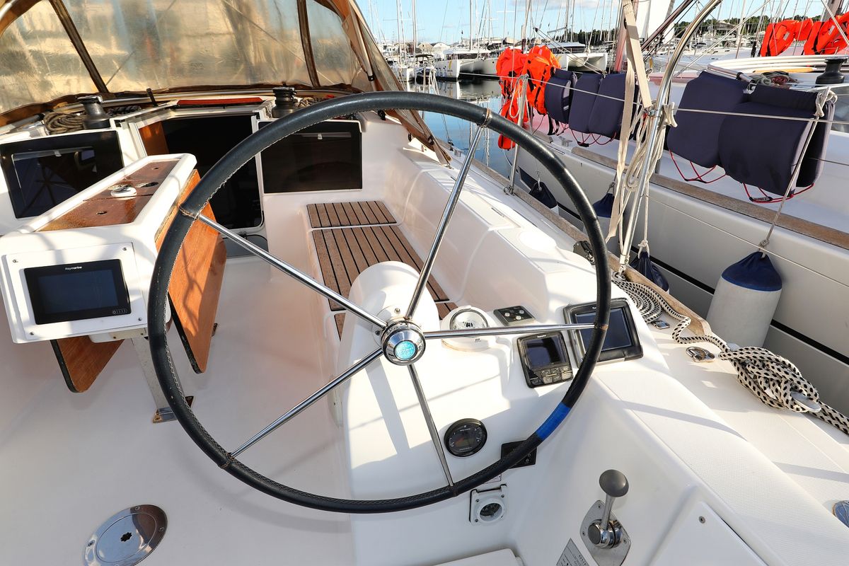 Cockpit of Papillon, a Dufour 350 GL sailboat at Grad Biograd na Moru, Croatia