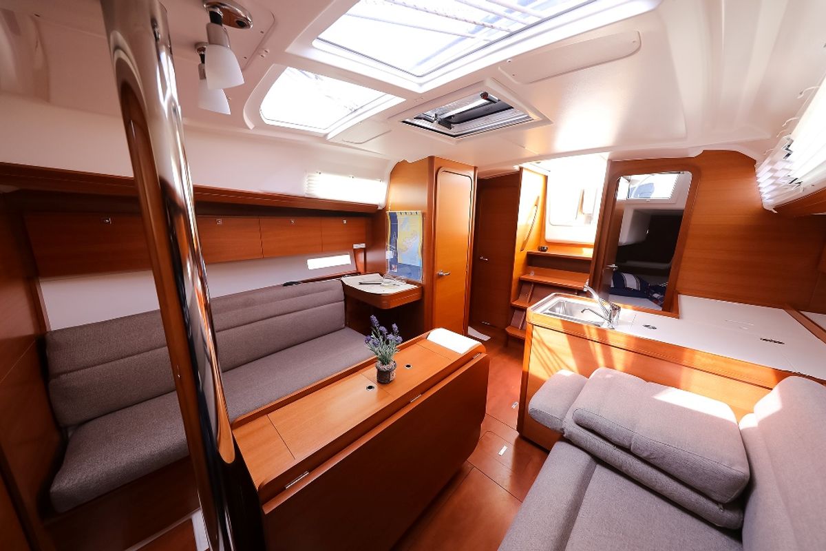 Salon of Papillon, a Dufour 350 GL sailboat at Grad Biograd na Moru, Croatia