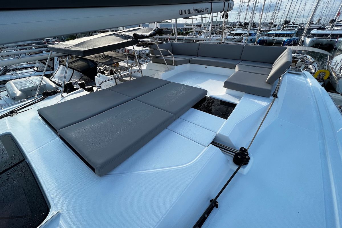 Deck of Andy, a Fountaine Pajot Tanna 47 catamaran at Općina Sukošan, Croatia