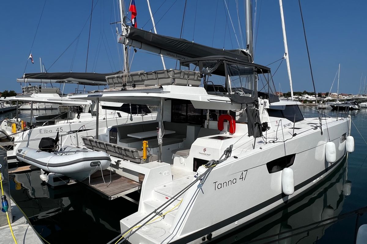 Exterior view of Andy, a Fountaine Pajot Tanna 47 catamaran at Općina Sukošan, Croatia