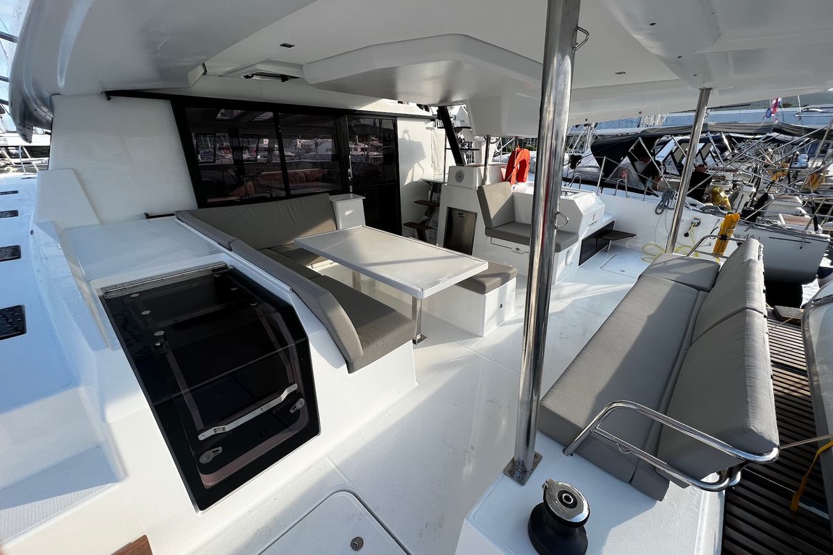Deck of Andy, a Fountaine Pajot Tanna 47 catamaran at Općina Sukošan, Croatia