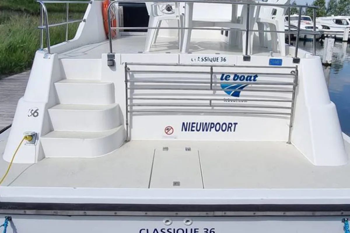 Deck of Classique, a Gulet Classique motorboat at Vinkeveen, Netherlands