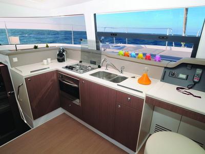 Galley of Iris, a Bali 4.1 catamaran at Volos Municipality, Greece