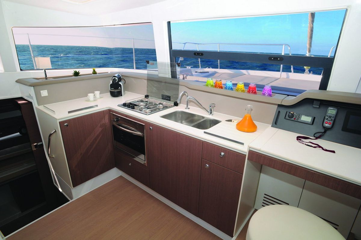 Galley of Iris, a Bali 4.1 catamaran at Volos Municipality, Greece