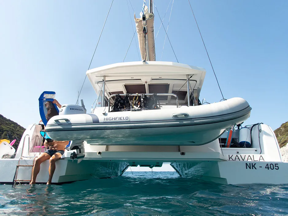 Exterior view of Iris, a Bali 4.1 catamaran at Volos Municipality, Greece
