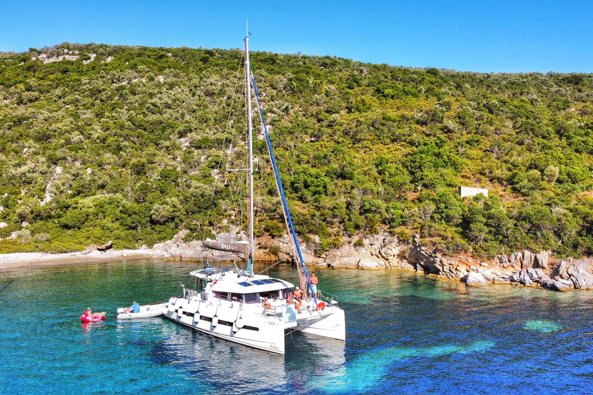 Exterior view of Iris, a Bali 4.1 catamaran at Volos Municipality, Greece