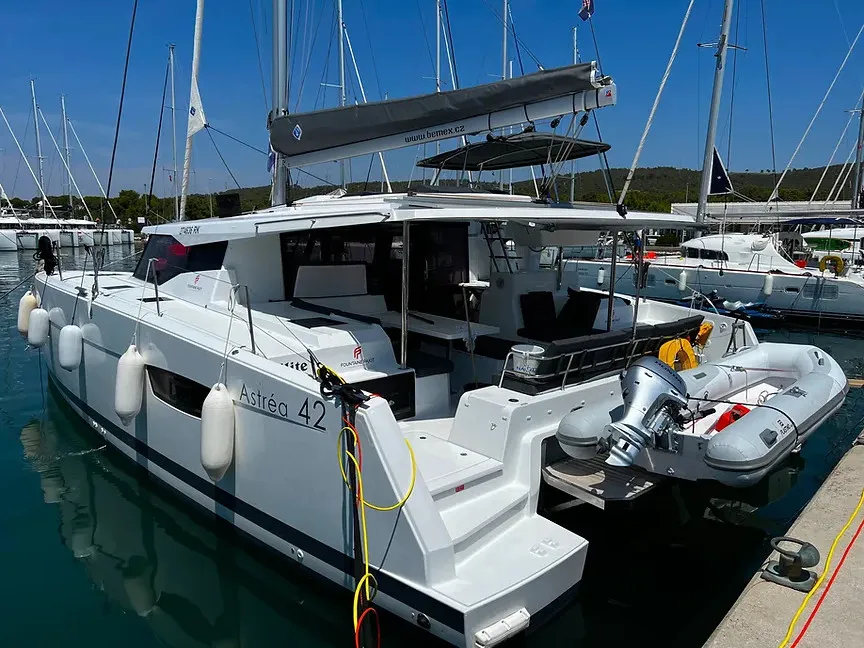 Exterior view of Jami, a Fountaine Pajot Astréa 42 catamaran at Grad Pula, Croatia