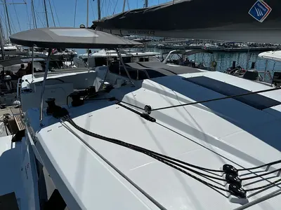 Deck of Jami, a Fountaine Pajot Astréa 42 catamaran at Grad Pula, Croatia