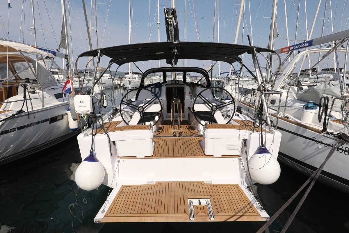 Cockpit of Twitter, a Elan E4 sailboat at Grad Biograd na Moru, Croatia