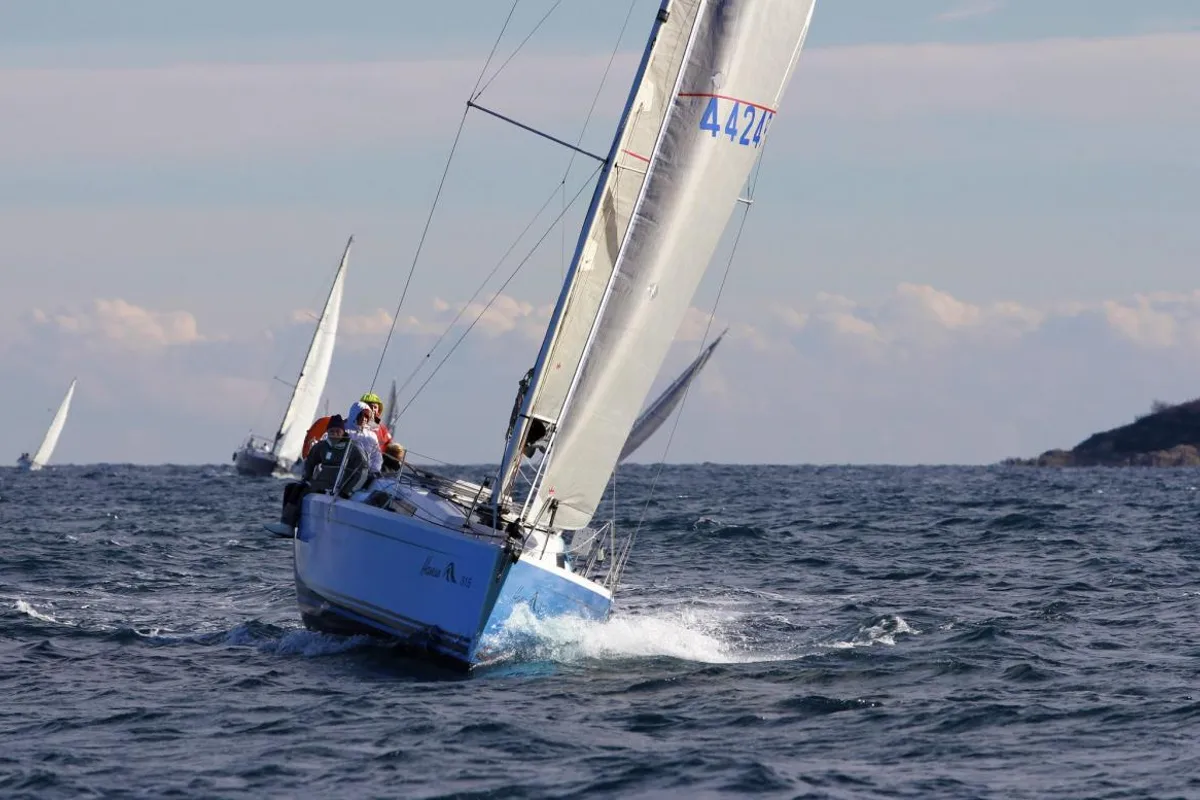 Exterior view of Tendance III, a Hanse Yachts Hanse 315 sailboat at Cogolin, France
