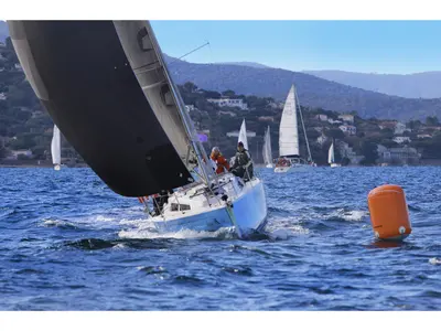 Exterior view of Tendance III, a Hanse Yachts Hanse 315 sailboat at Cogolin, France