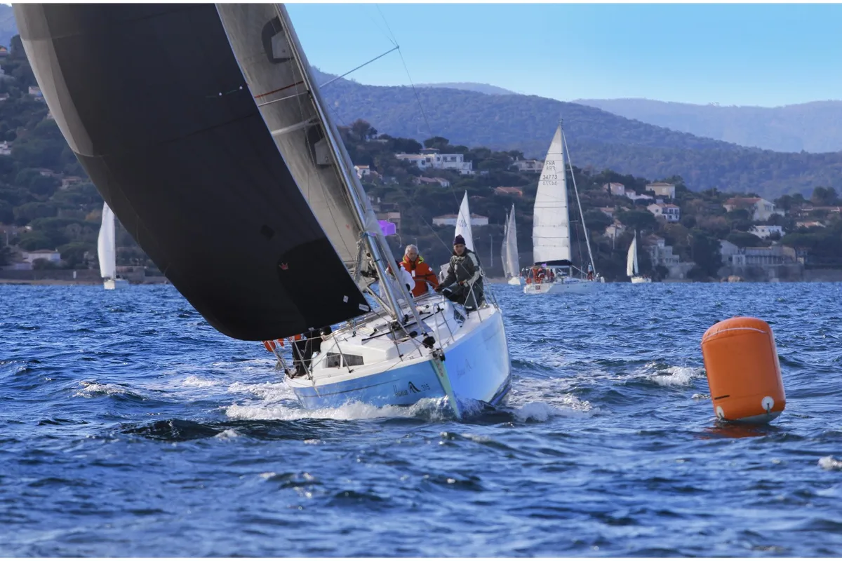 Exterior view of Tendance III, a Hanse Yachts Hanse 315 sailboat at Cogolin, France