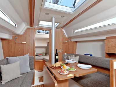 Salon of Tendance III, a Hanse Yachts Hanse 315 sailboat at Cogolin, France