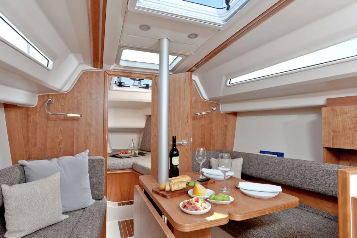 Salon of Tendance III, a Hanse Yachts Hanse 315 sailboat at Cogolin, France