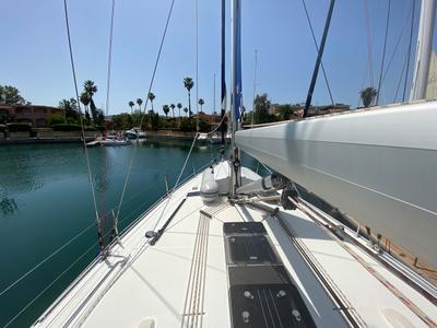 Deck of Rutilicus, a Bavaria Cruiser 51 sailboat at Rosignano Solvay, Italy