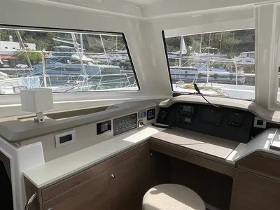 Cockpit of Balize, a Bali Catspace catamaran at Marmaris, Turkey