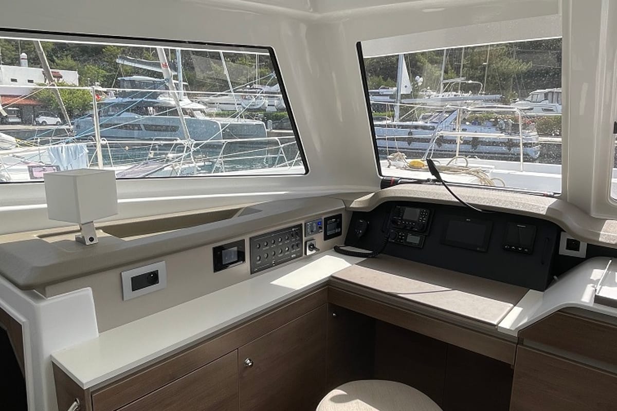 Cockpit of Balize, a Bali Catspace catamaran at Marmaris, Turkey