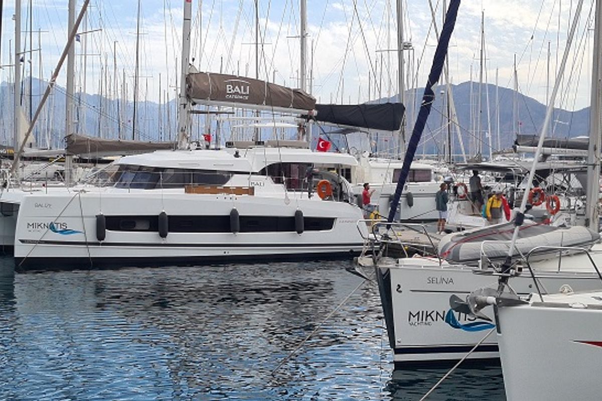 Exterior view of Balize, a Bali Catspace catamaran at Marmaris, Turkey