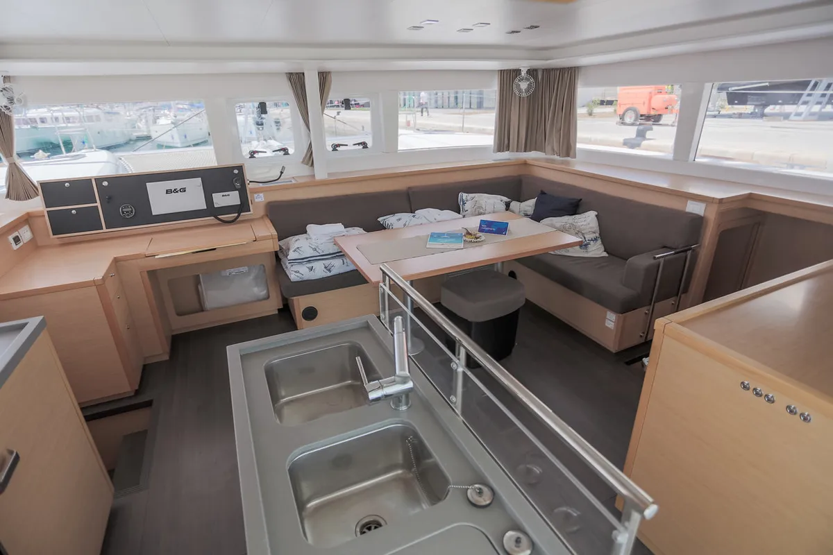Galley of Gatto di Mare , a Lagoon 450 F catamaran at Seychelles, Eden Island Marina, Seychelles
