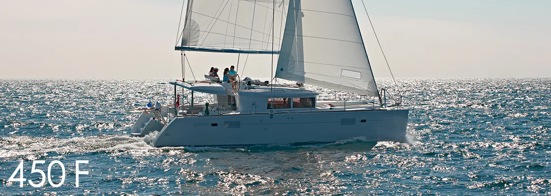 Exterior view of Gatto di Mare , a Lagoon 450 F catamaran at Seychelles, Eden Island Marina, Seychelles