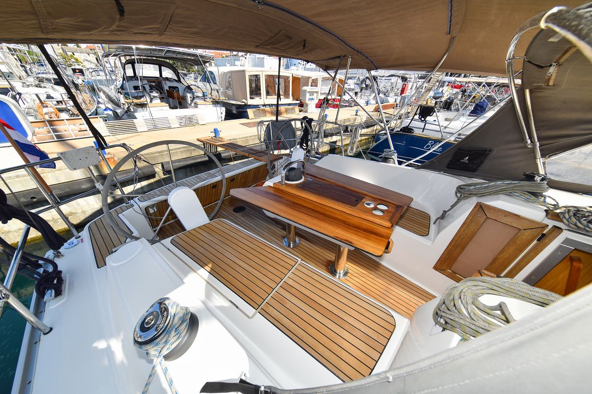 Cockpit of Viviana, a Bavaria 37 sailboat at Zadar, Croatia