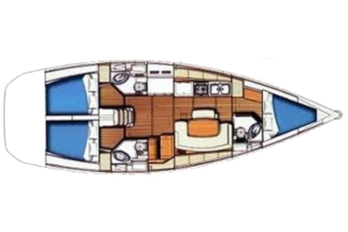 Floor plan of Tecno Sail, a Beneteau Cyclades 43.3 sailboat at Genoa, Italy