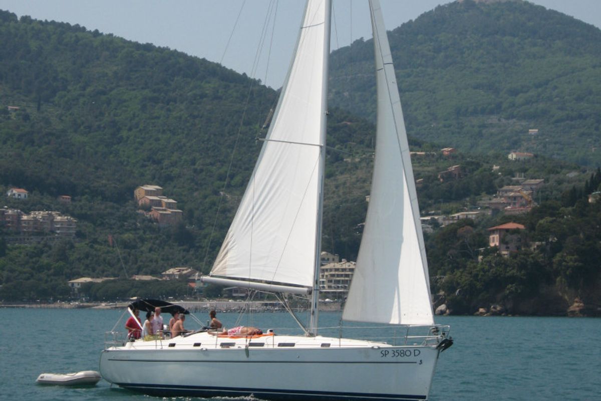 Exterior view of Tecno Sail, a Beneteau Cyclades 43.3 sailboat at Genoa, Italy