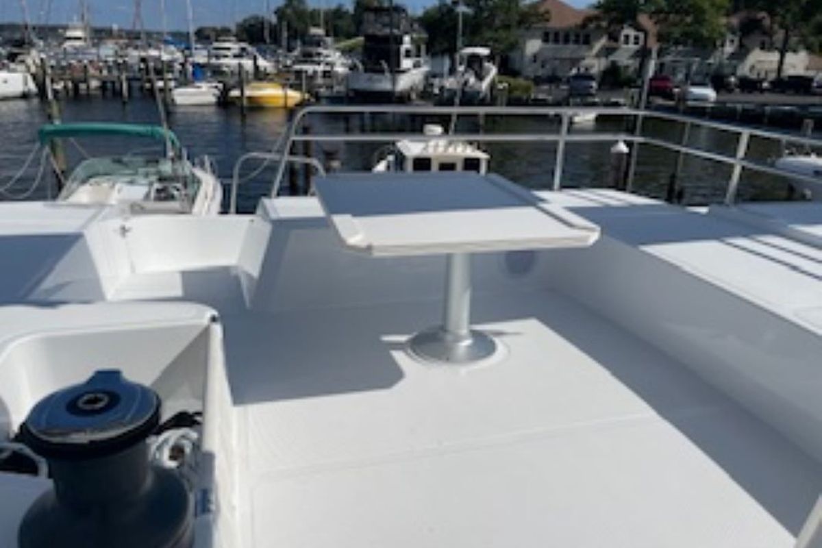 Deck of Sunset Chaser, a Bali 4.4 catamaran at Central Abaco, Bahamas