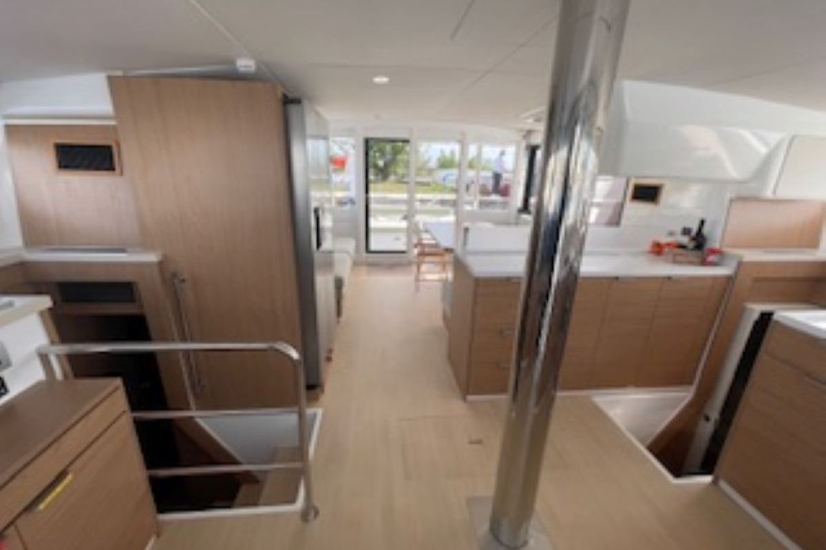 Salon of Sunset Chaser, a Bali 4.4 catamaran at Central Abaco, Bahamas