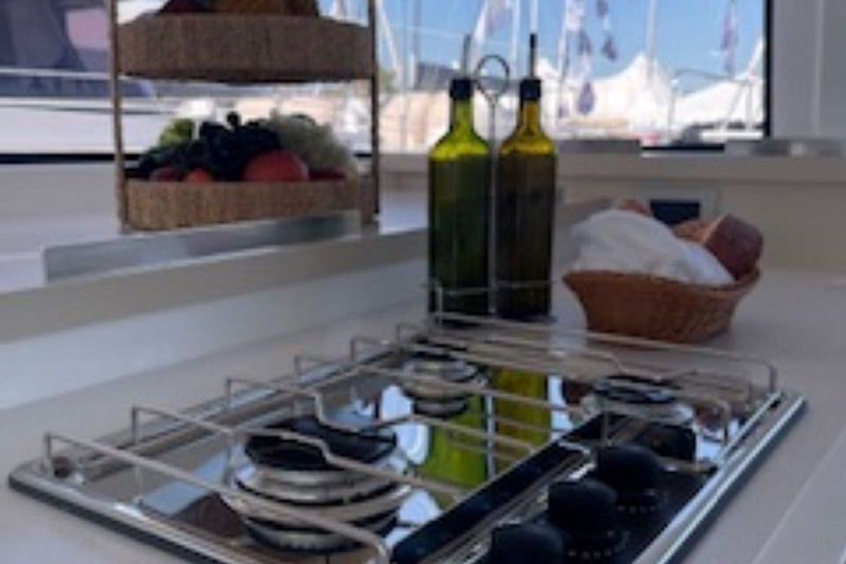 Galley of Sunset Chaser, a Bali 4.4 catamaran at Central Abaco, Bahamas