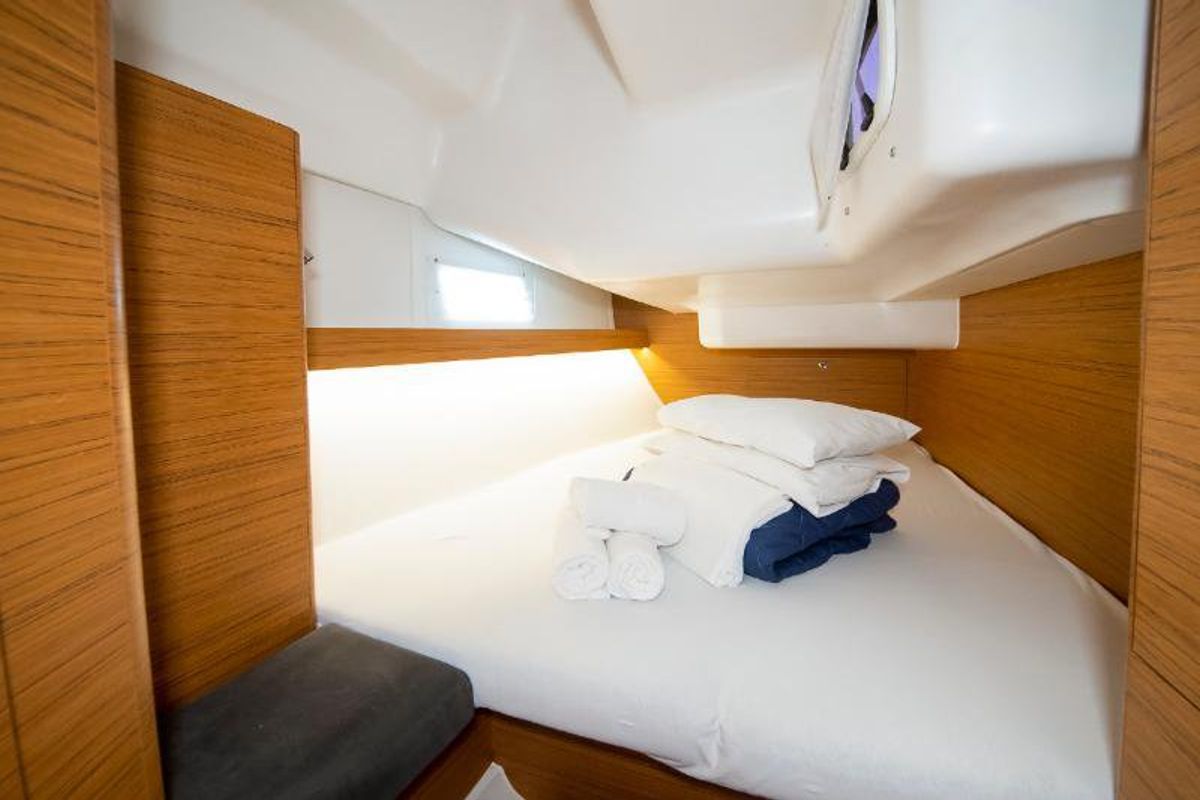 Cabin on No Limits, a Elan Impression 45 sailboat at Tribunj, Croatia