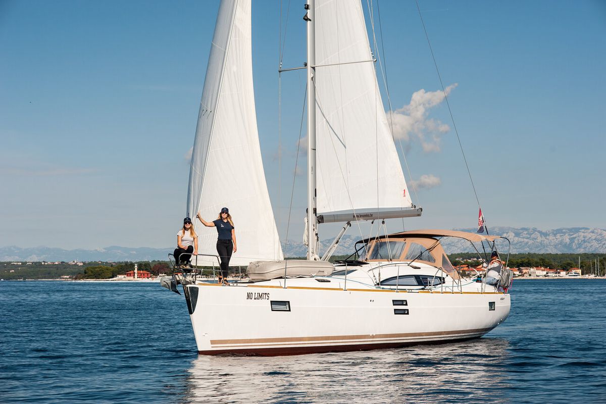Exterior view of No Limits, a Elan Impression 45 sailboat at Tribunj, Croatia