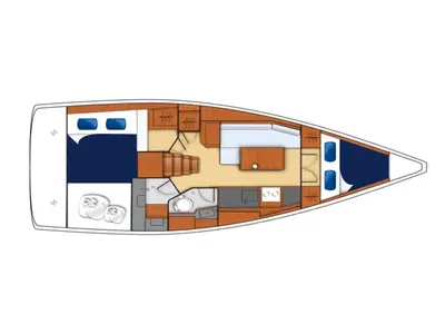 Floor plan of Oceanis 35 Classic, a Beneteau Oceanis 35 sailboat at Tonnarella, Italy