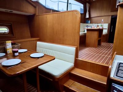 Salon of Atlas, a Tyvano 1400 motorboat at Heukelum, Netherlands