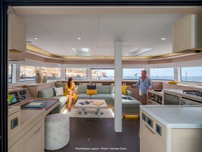 Salon of SMILEY, a Lagoon 55 catamaran at Le Gosier, France