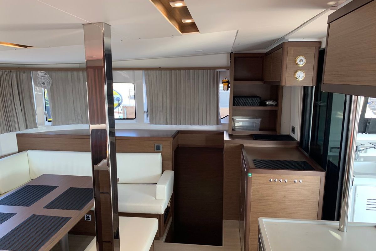 Salon of Diamond Seas, a Lagoon 46 catamaran at Athens, Greece