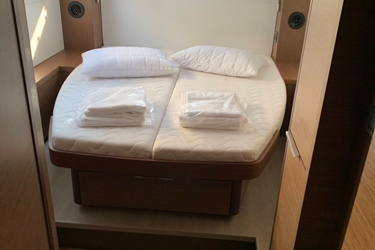 Cabin on Diamond Seas, a Lagoon 46 catamaran at Athens, Greece