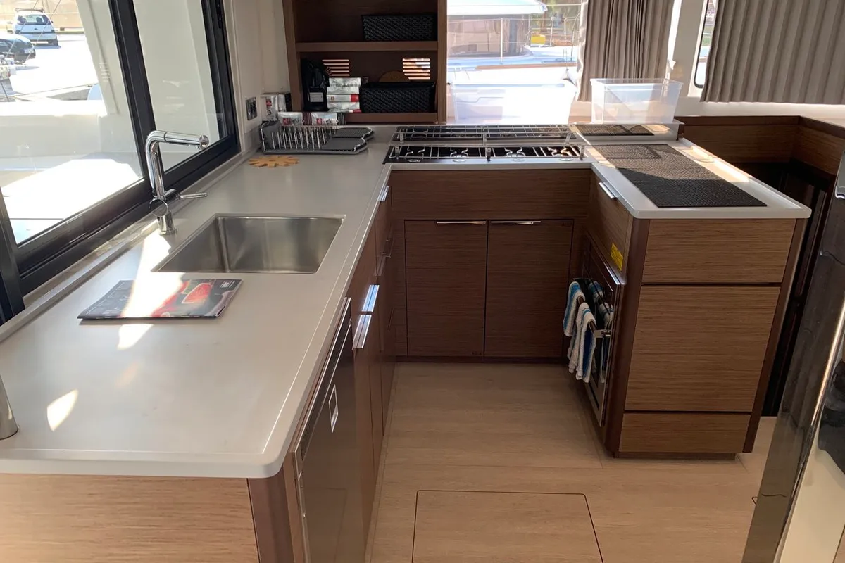 Galley of Diamond Seas, a Lagoon 46 catamaran at Athens, Greece