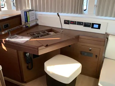 Salon of Diamond Seas, a Lagoon 46 catamaran at Athens, Greece