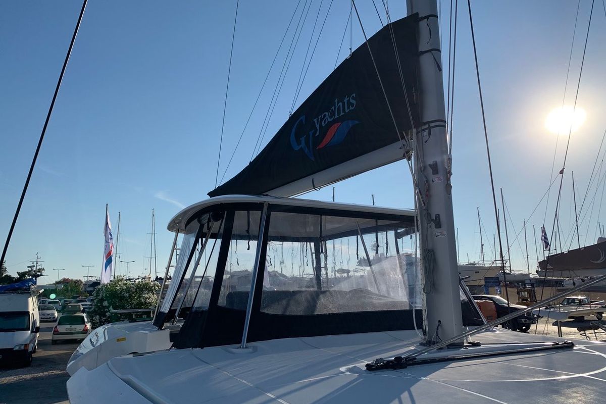 Deck of Diamond Seas, a Lagoon 46 catamaran at Athens, Greece