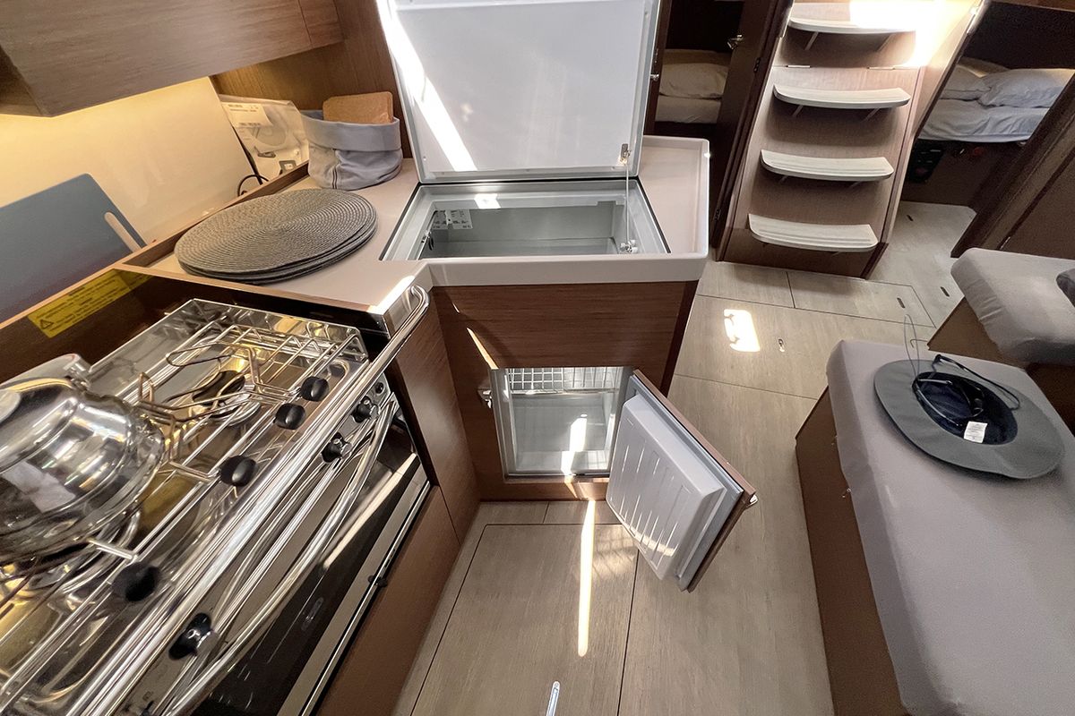 Galley of ESCAPE, a Beneteau Oceanis 40.1 sailboat at Athens, Greece