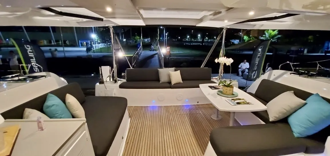 Deck of BYC PARATY , a Lagoon 46 catamaran at Angra dos Reis, Brazil